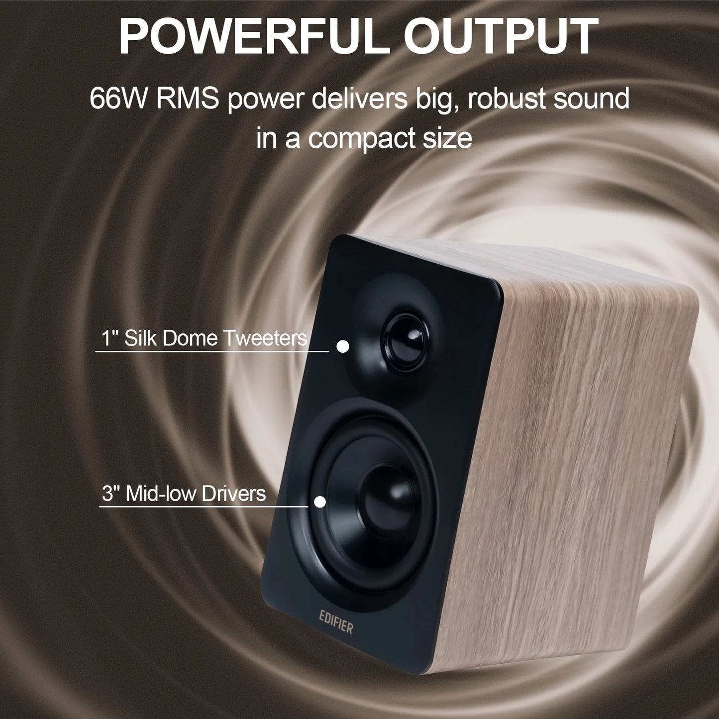 66W RMS Hi-Res Audio Bookshelf Speakers with Wireless Capability - Oak Finish