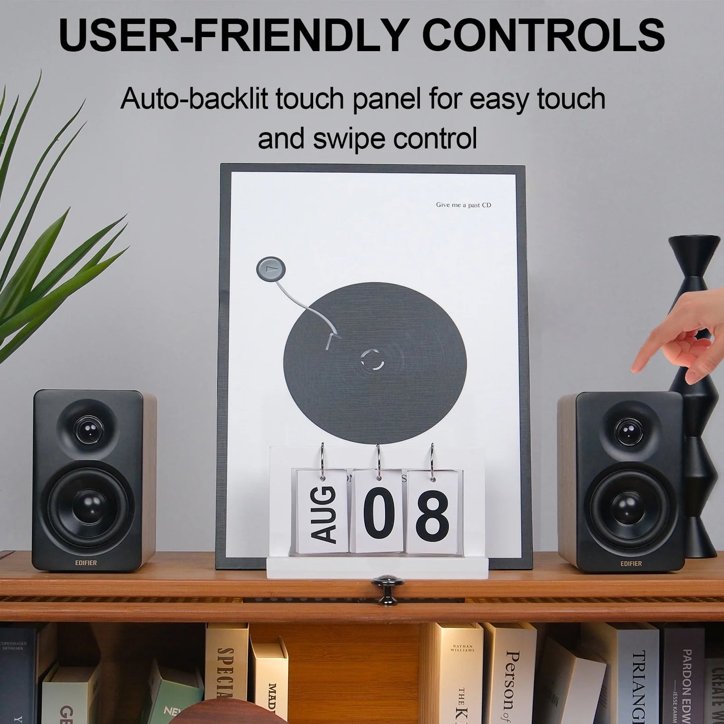 66W RMS Hi-Res Audio Bookshelf Speakers with Wireless Capability - Oak Finish