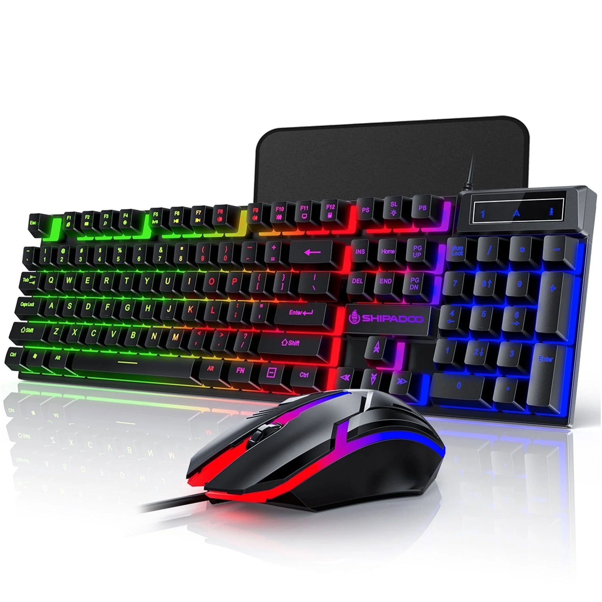 Gaming Keyboard & Mouse, 104 Keys LED RGB Backlit Quiet Computer Keyboard, Multimedia Keys, 26 Anti-Ghosting Keys, Waterproof Light up USB Wired Keyboard for PC Gamers Desktop Computer Laptop,Black