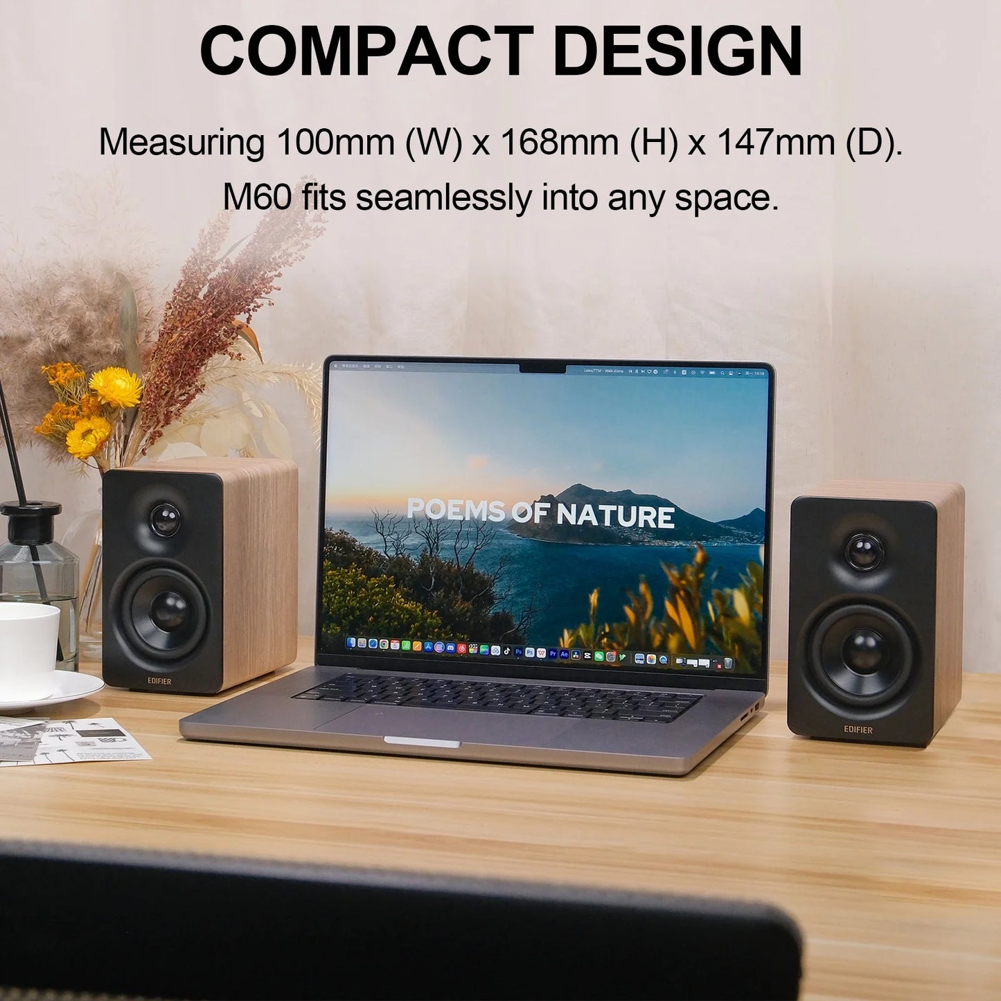 66W RMS Hi-Res Audio Bookshelf Speakers with Wireless Capability - Oak Finish